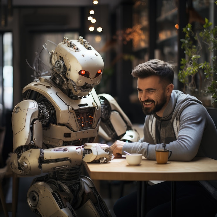 Gratis Bild man umgås med robot