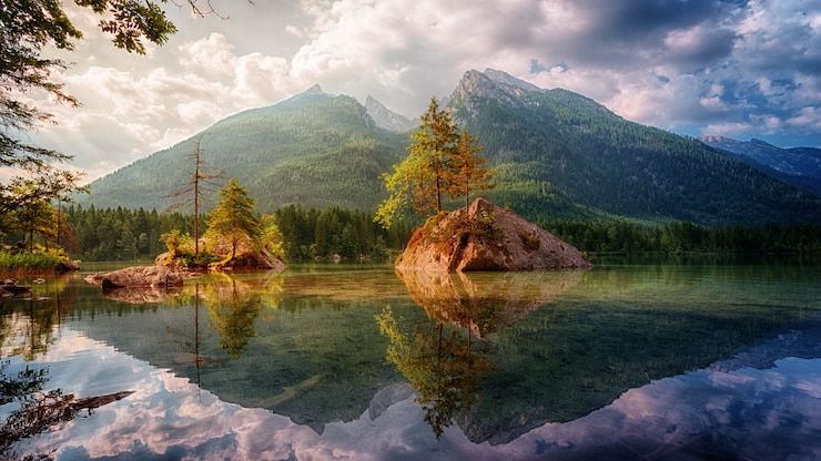 Gratis Bild nature landscape with lake and mountain