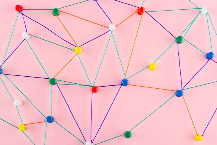 Gratis Bild network concept with colorful thread top view