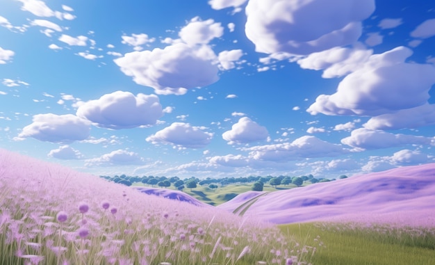 pink nature landscape with vegetation