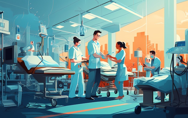rendering of anime doctors at work