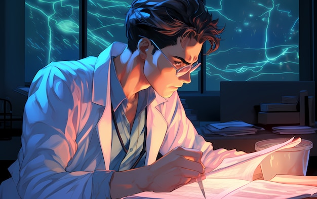 rendering of portrait of anime doctor