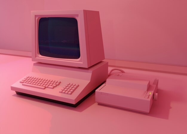 retro computer on desk arrangement
