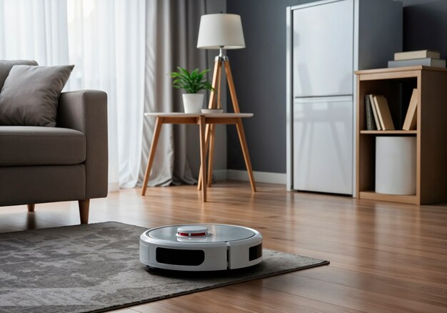 Robot vacuum cleaner cleaning a living room