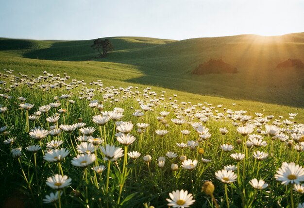 sunlit daisy field