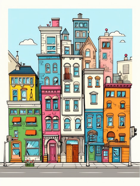 Visning af bygning med arkitektur i cartoon-stil
