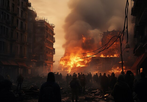 war zone landscape with apocalyptic destruction