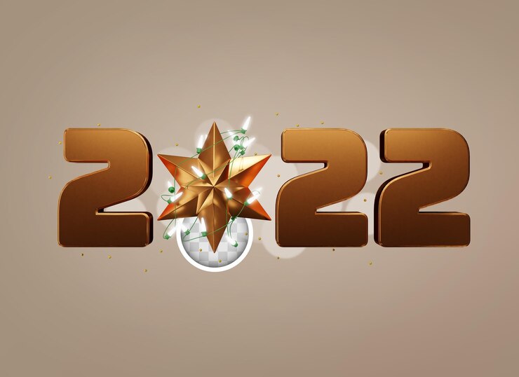 Gratis PSD 2022 new year background with stars and christmas lights. 3d illustration