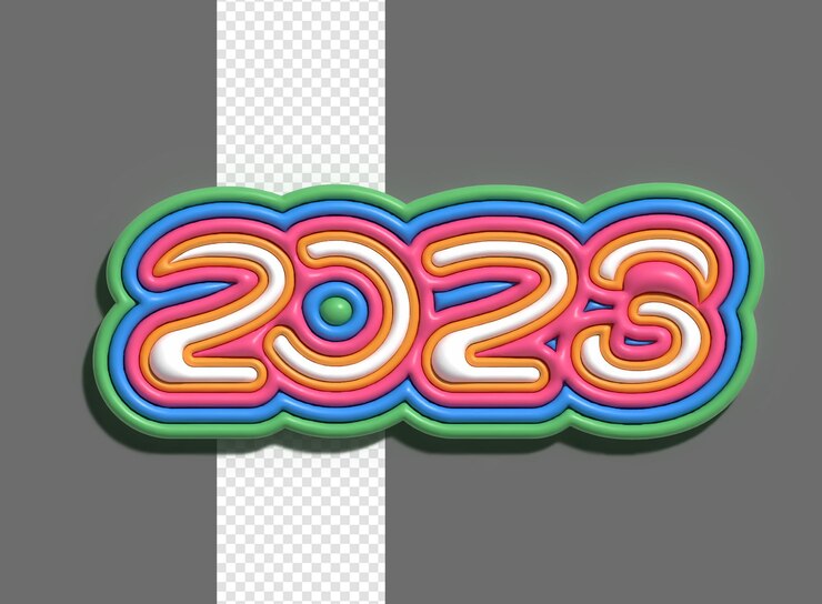 Gratis PSD 2023 happy new year 3d render text typography design banner poster 3d illustration