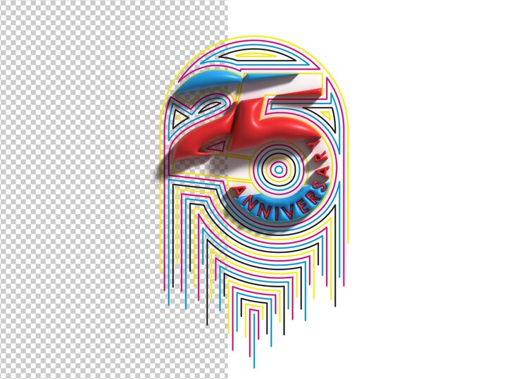 Gratis PSD 25th years anniversary lettering 3d line art transparent psd font design