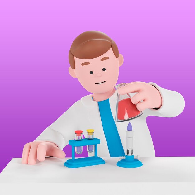 3d background with scientist experimenting in laboratory