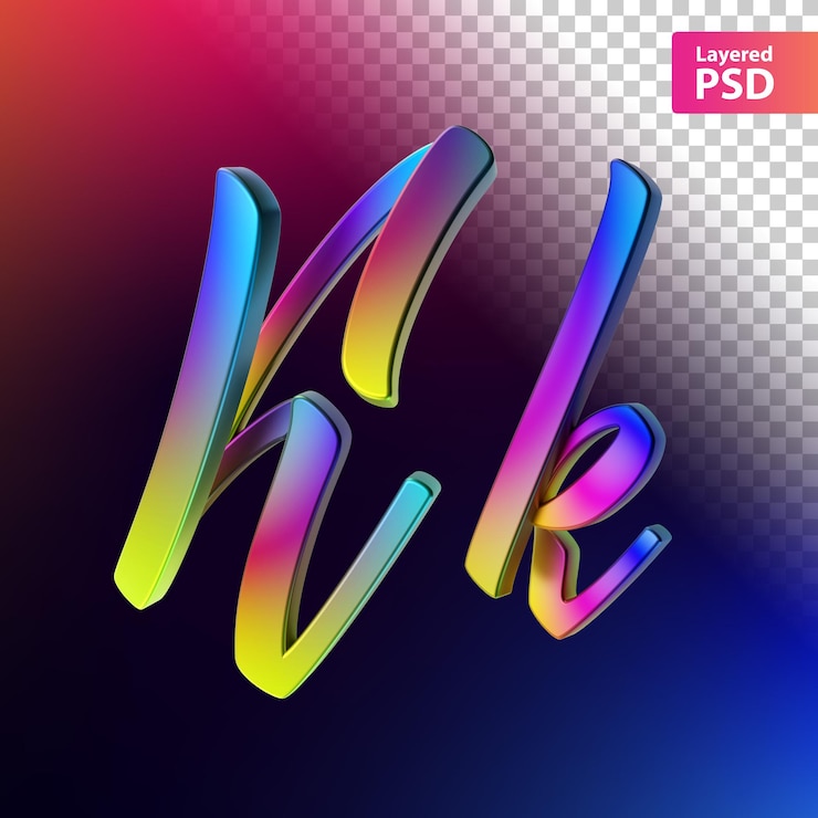 Gratis PSD 3d calligraphic rainbow color letter