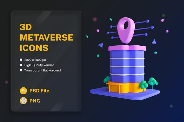 3d icon illustration virtual land nft metaverse building