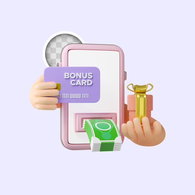 3d illustration discount payments and bonus card gifts