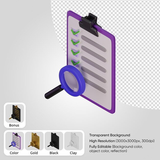3d list with a magnifying isometric