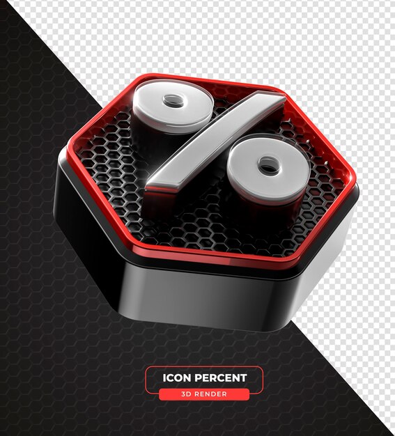 3D Percentage Sign Icon with Hexagonal Background with transparent background