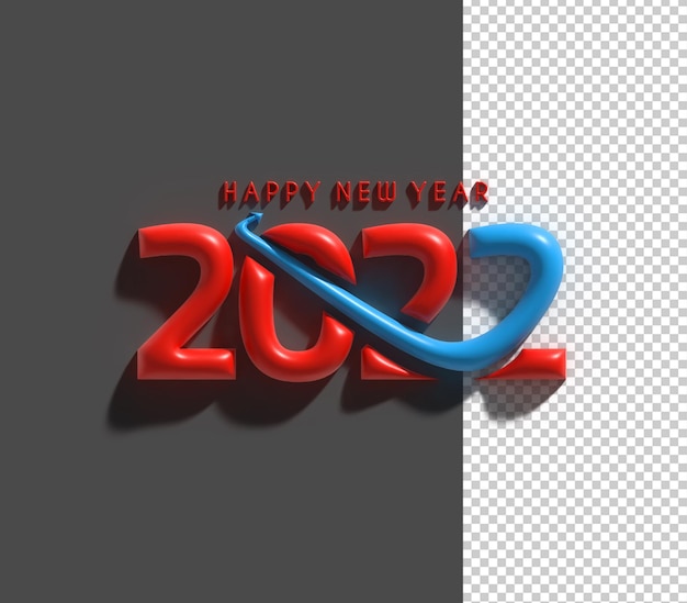 3D Render Happy New Year 2022 Text Typography Transparent Psd File.