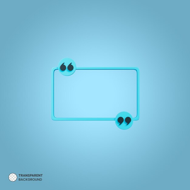 3D-rendering av citattecken, ramikon isolerad, 3D-rendera illustration