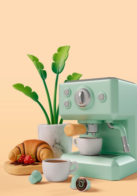 3D-rendering av kaffetid stilleben