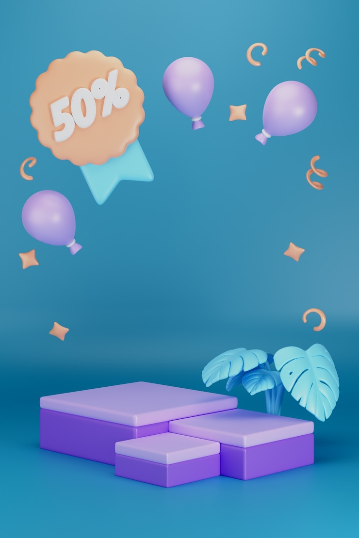 Gratis PSD 3d-rendering lodret baggrund til shopping med podie