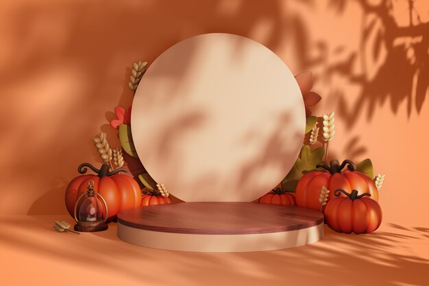 3d rendering of  autumn sales podium background