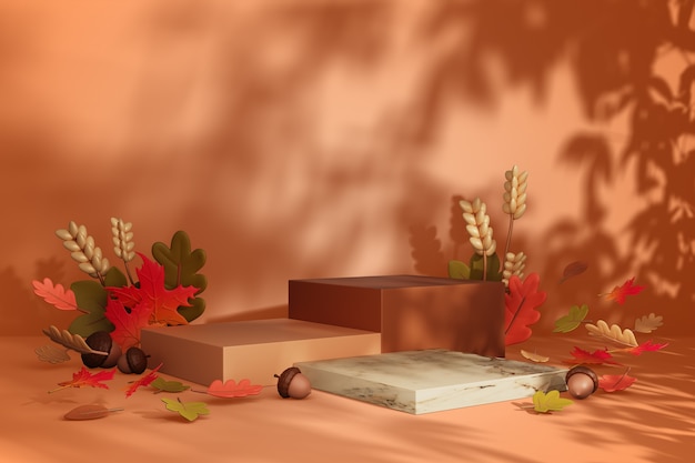 3d rendering of  autumn sales podium background
