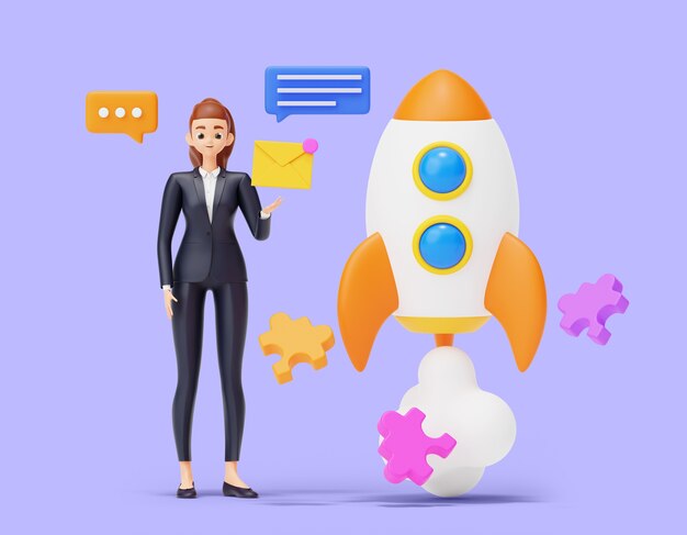 3d rendering of businesswoman character composition