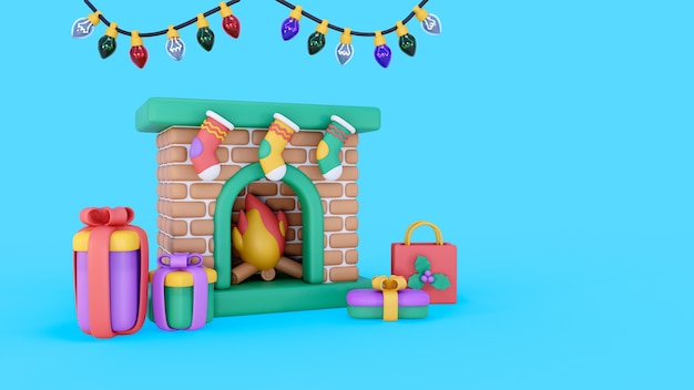 3d rendering of christmas background with icons