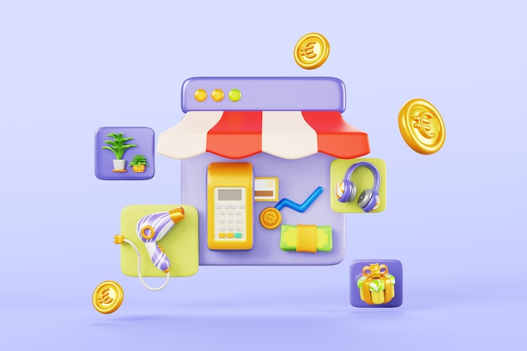 Gratis PSD 3d rendering of ecommerce background