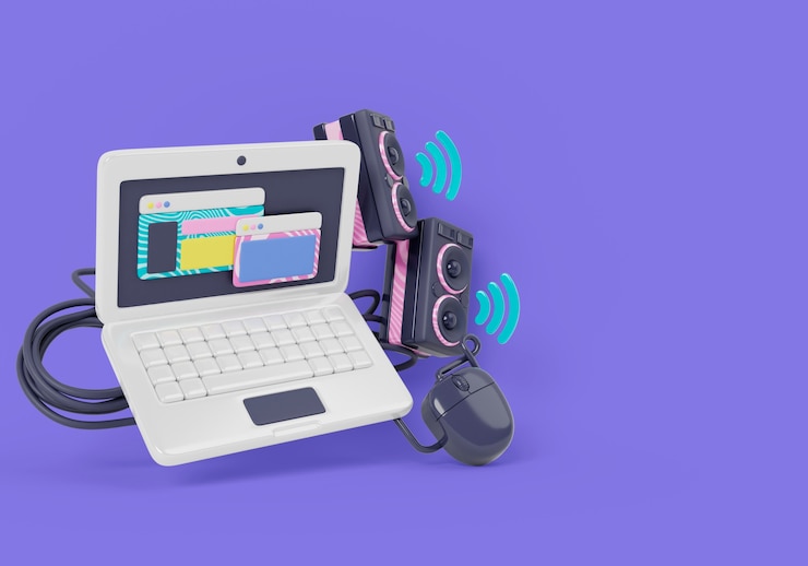 Gratis PSD 3d rendering of electronics and digital world sales