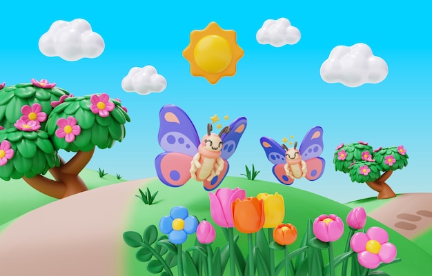3d rendering of spring landscape illustration