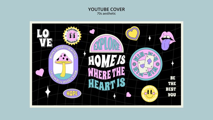 Gratis PSD 70's aesthetic youtube cover template