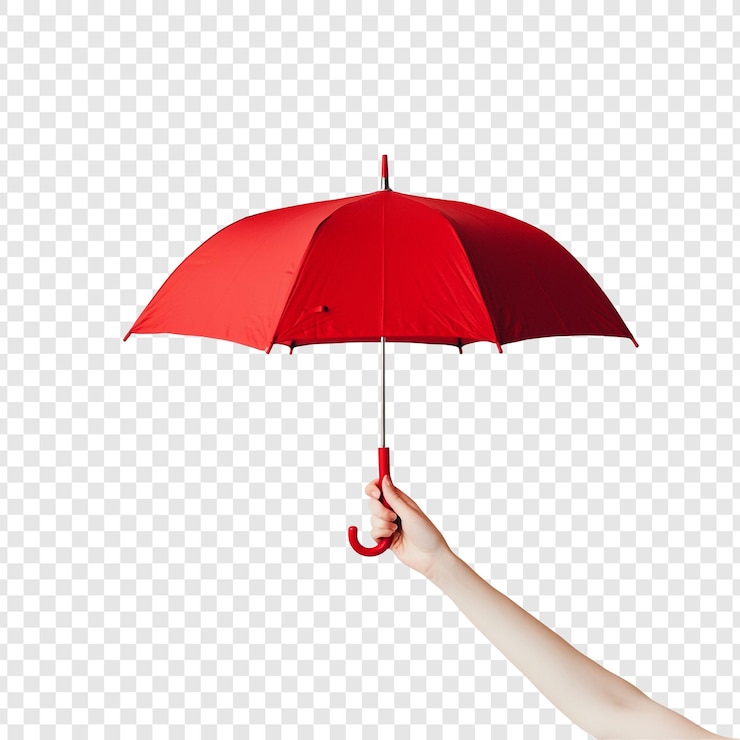 Gratis PSD a hand holding a vibrant red umbrella against a transparent background