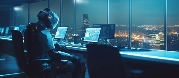 A robot working in a modern office with real people Generative AI