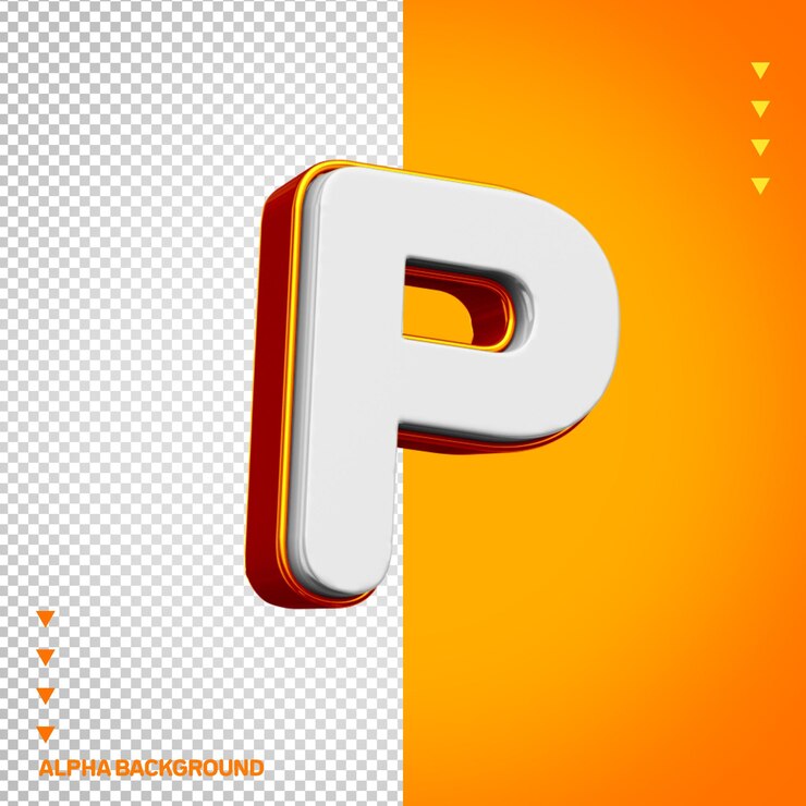 Gratis PSD alphabet 3d letter p white with orange