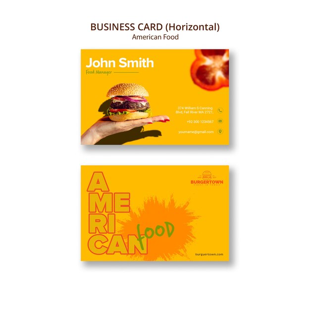 american food horizontal business card
