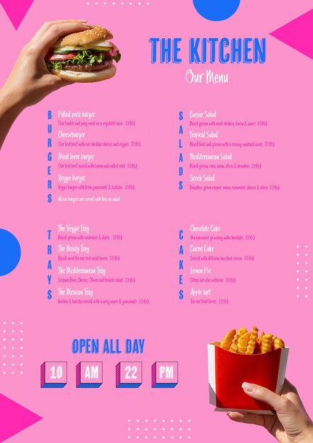 American food kitchen menu