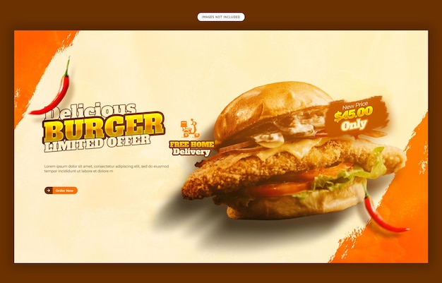 Banner-mal for deilig burger og matmeny for nett
