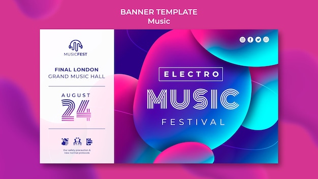 Banner template for electro music festival with neon liquid effect shapes