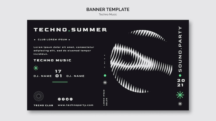 Gratis PSD bannermall för sommarfestival med technomusik
