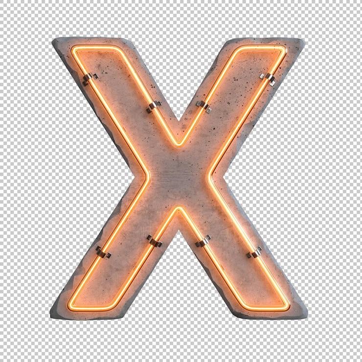 Gratis PSD beton neon lys alfabet x på gennemsigtig baggrund