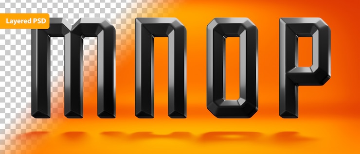 Gratis PSD black glossy alphabet with edged shape