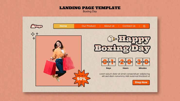Gratis PSD boxing day landing page template