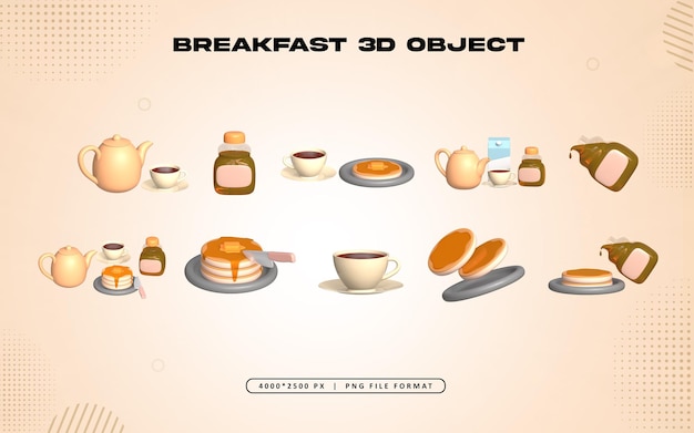 breakfast item 3d icon set