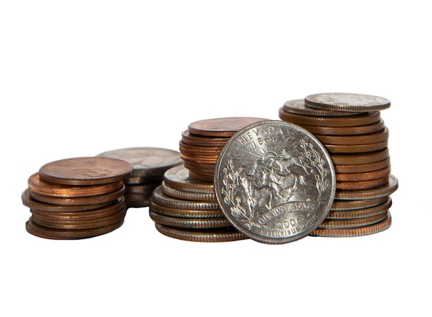 close up on coins isolated