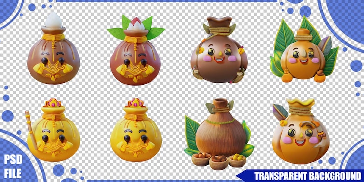 Gratis PSD colorful cute cartoon characters with sweet treats