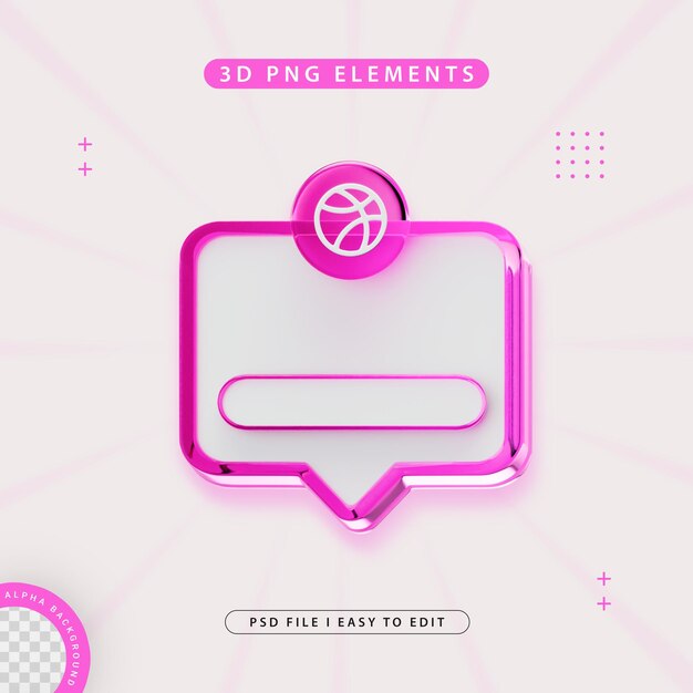 Dribbble Følg oss Banner Element Ikon Isolert 3D-gjengivelse