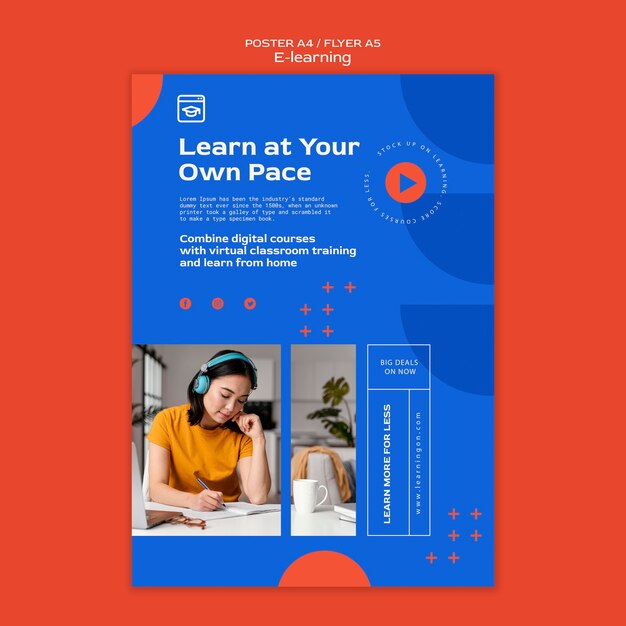 e-learning and online distance classes vertical poster template