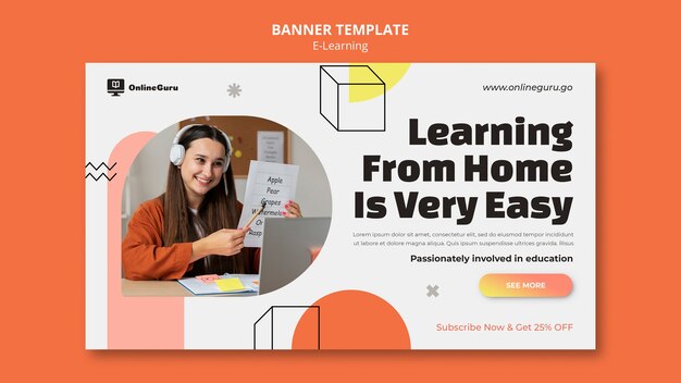 e-learning horizontal banner template with geometric shapes