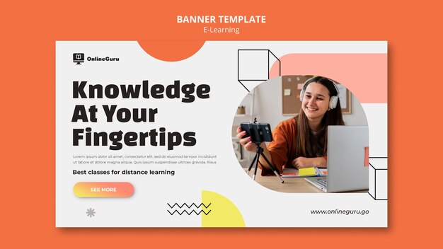 e-learning horizontal banner template with geometric shapes